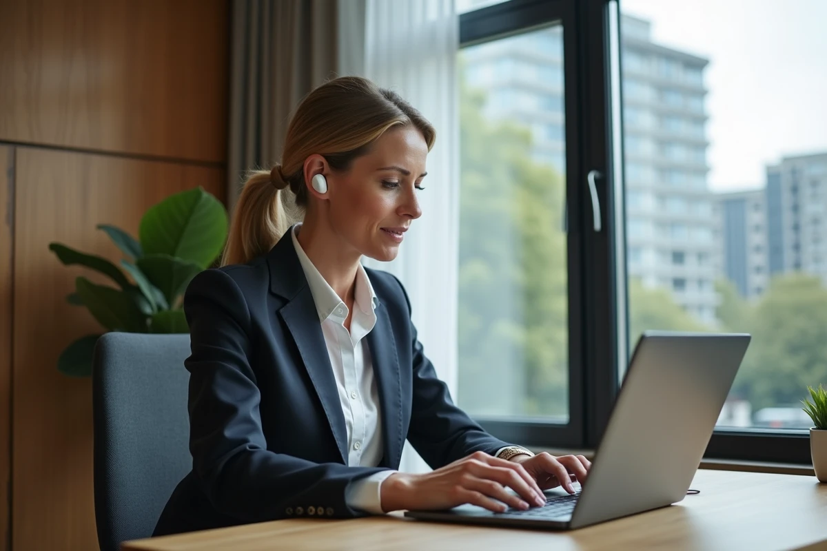 Femme entrepreneure utilisant une tablette avec réalité augmentée
