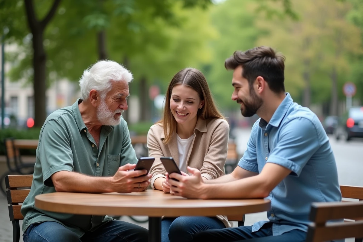 Groupe divers discutant d une application de sante en plein air