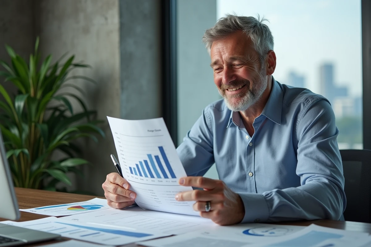 Homme d affaires étudiant des documents financiers au bureau