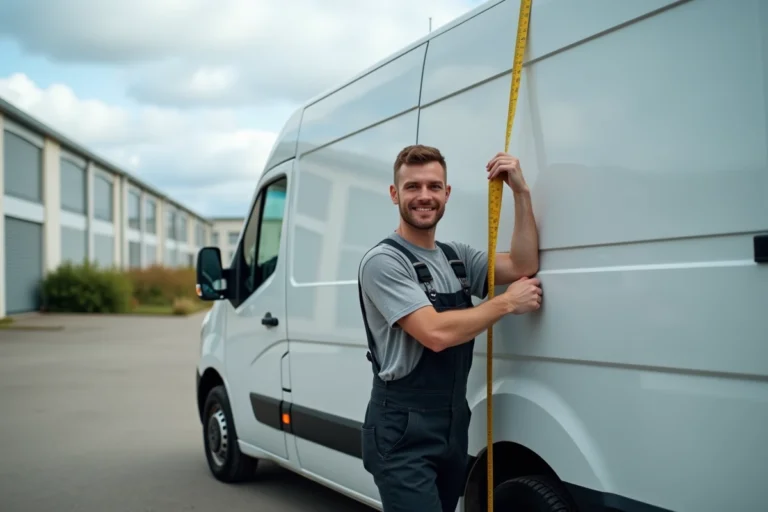 Homme en overalls mesurant la hauteur d'un van H3