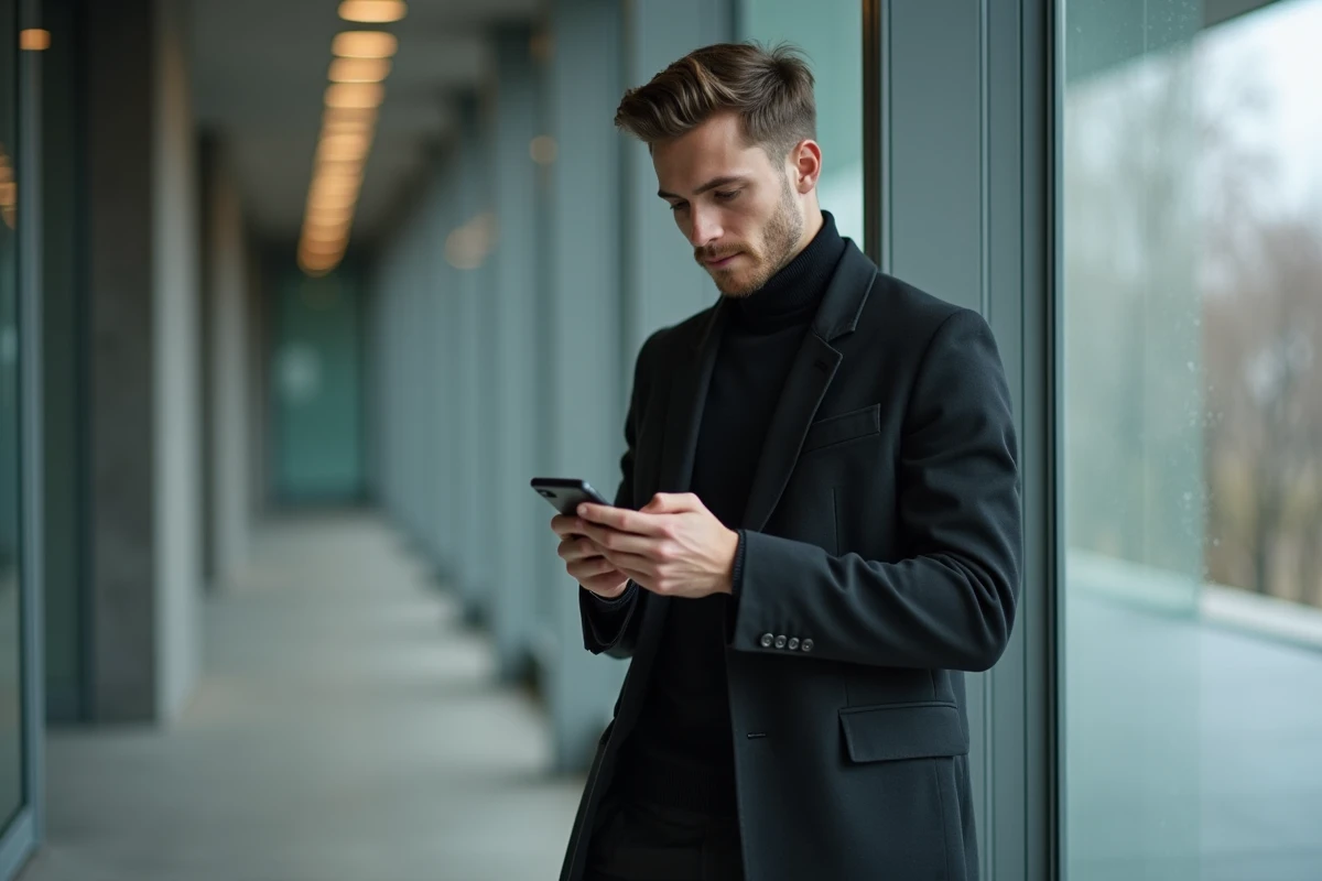 Jeune homme en intérieur avec manteau tendance