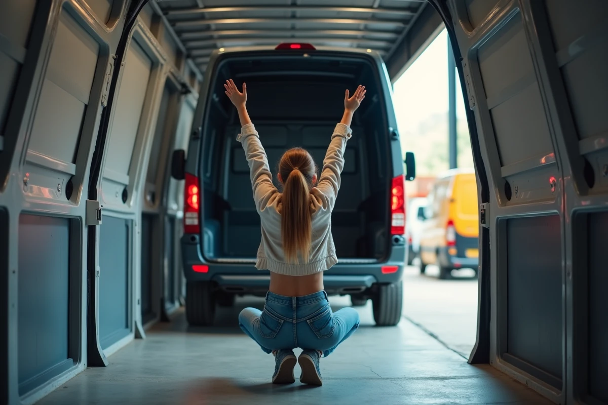 Jeune femme dans la cargaison d