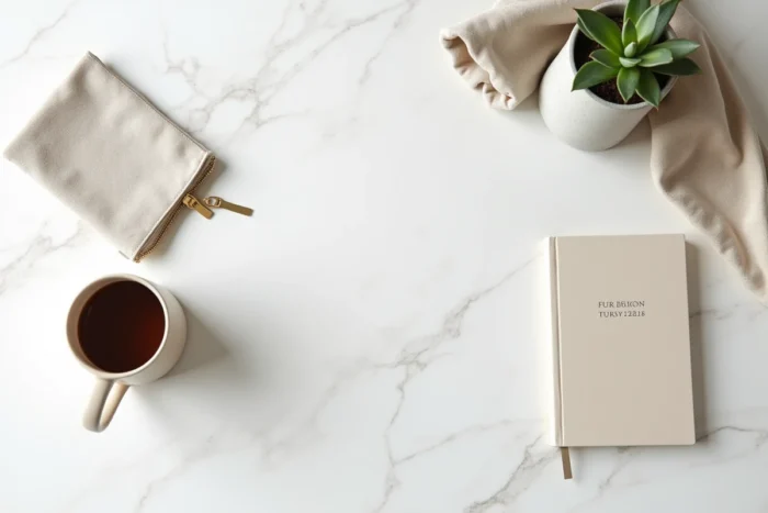 Sélection d'articles tendances et originaux disposés en flat lay pour une boutique en ligne créative